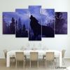 Canvas Painting Wall Art Frame Home Decor 5 Pieces Blue Moon Night Black Wolf Pictures For Living Room Modern HD Printed