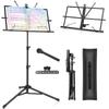 Folding Music Stand, Adjustable Height 70-135cm, Desktop Stand with Music Clip and Storage Bag, Black, MS21