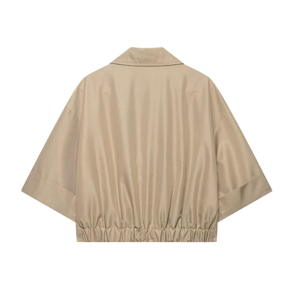 European and American style, new women's clothing, fashionable casual crimped sleeve short trench coat 3046/229/704