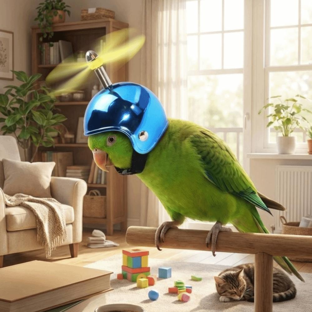 Sun Protection Pet Parrot Safety Helmet with Propeller Chicken Protective Hat Small Pets