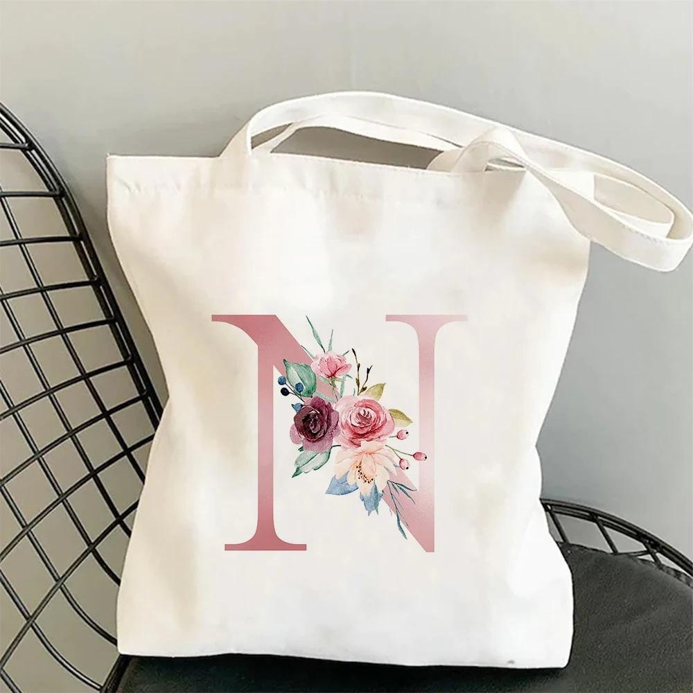 26 Letter Printed Canvas Bag Handbag Large Capacity Fashion Student Shoulder Bag Women