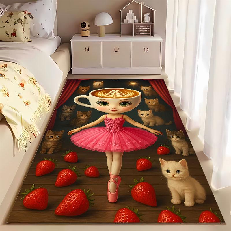 Ballerina Cup Head with Cats suitable as a non-slip mat for the living room or bedroom sofa