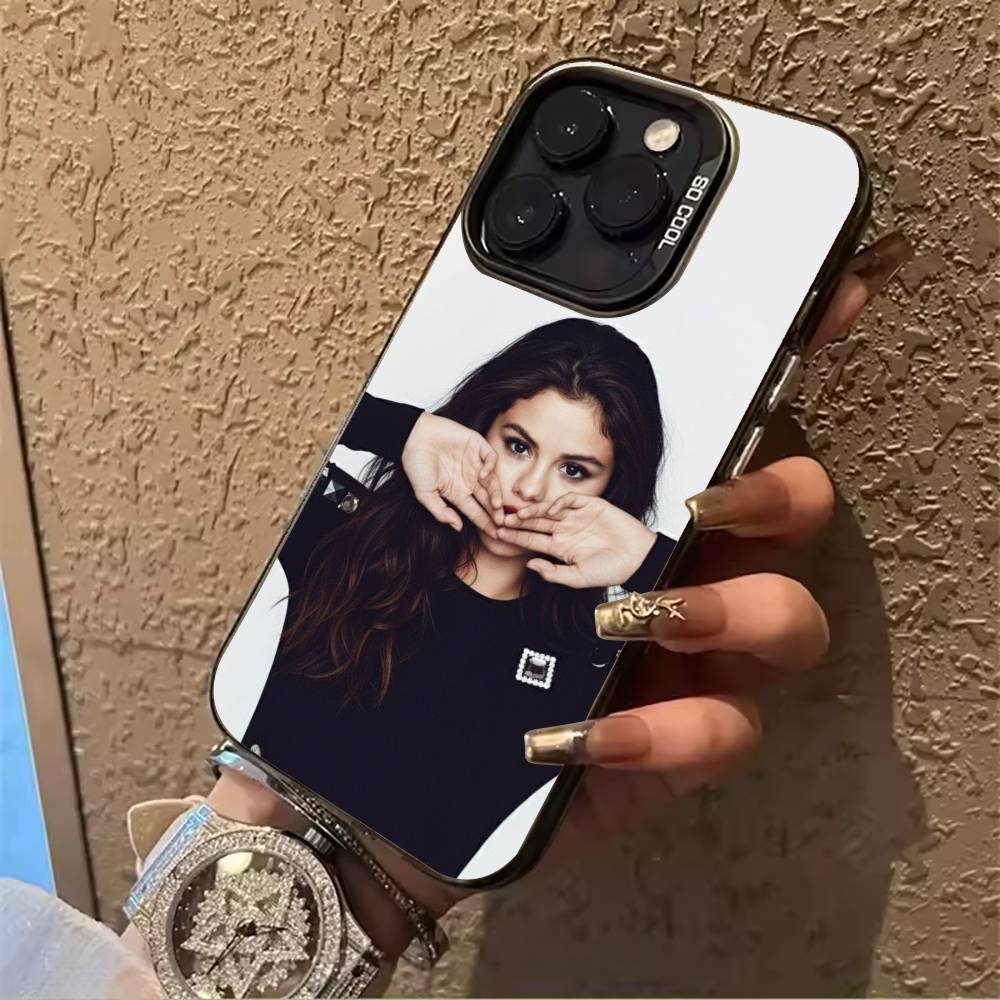 superstar-Selena- Gomez For iPhone 17 16 15 14 13 12 11 Pro Max XS 17 Air Silicone Colored Silver Bumper Cover