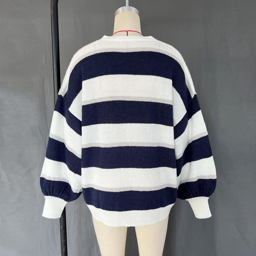 Women's Autumn and Winter Loose Striped Casual Cardigan Sweater