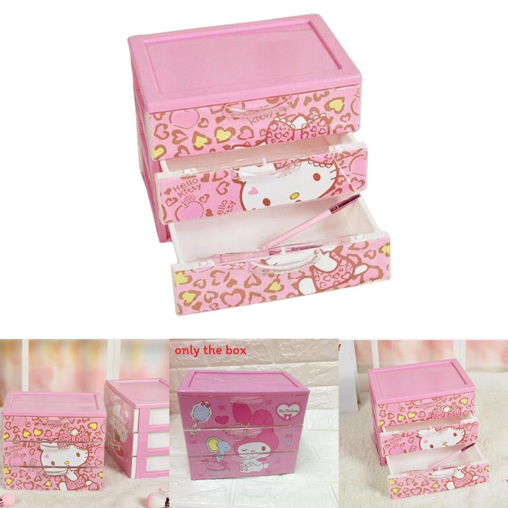 Hello Kitty Leopard Unicorn Melody Pattern Three Layer Drawer Style Storage Box For Desk Organization