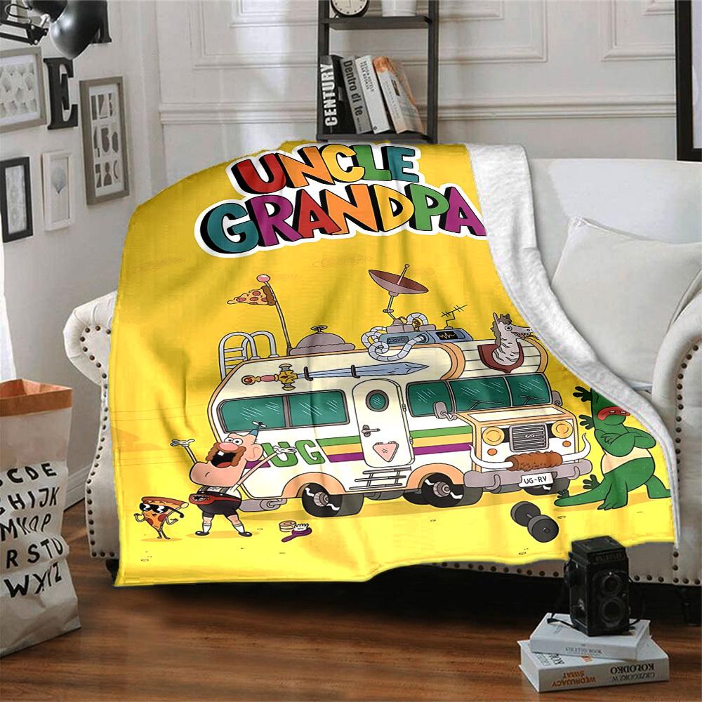 1pc Uncle Grandpa Cozy Print Blanket Lightweight Warm Flannel Throw Blanket For Sofa, Bed, Living Room