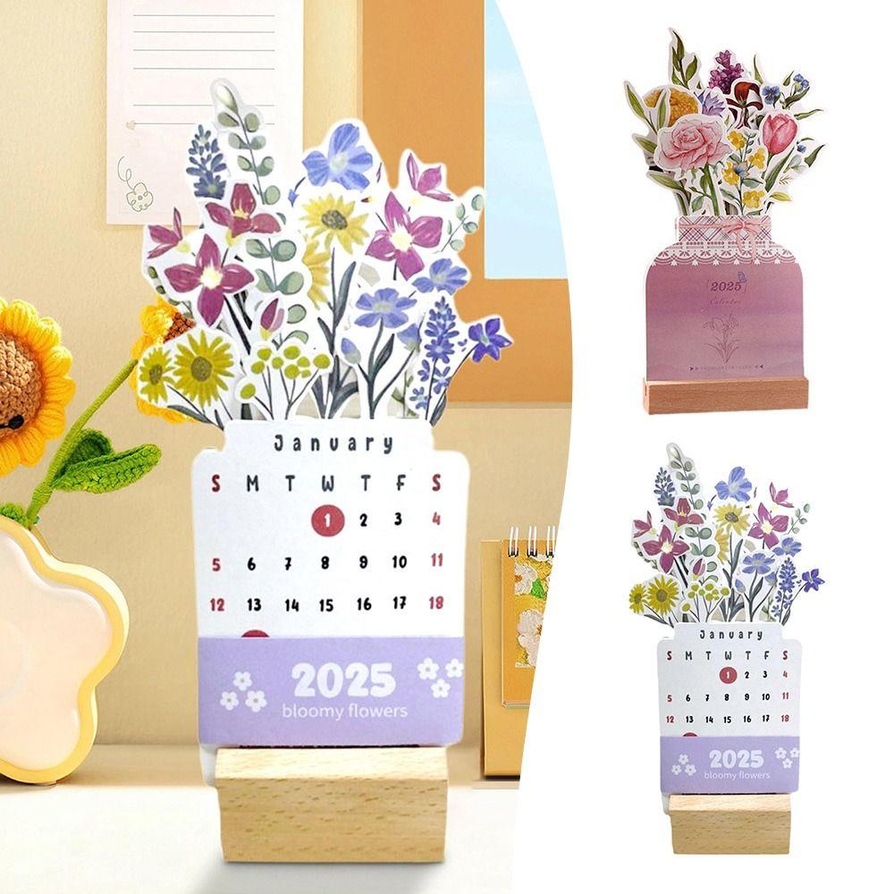 Декор офисного стола Цветущие цветы Настольный календарь Ваза Форма настольный перекидной календарь для школы и офиса