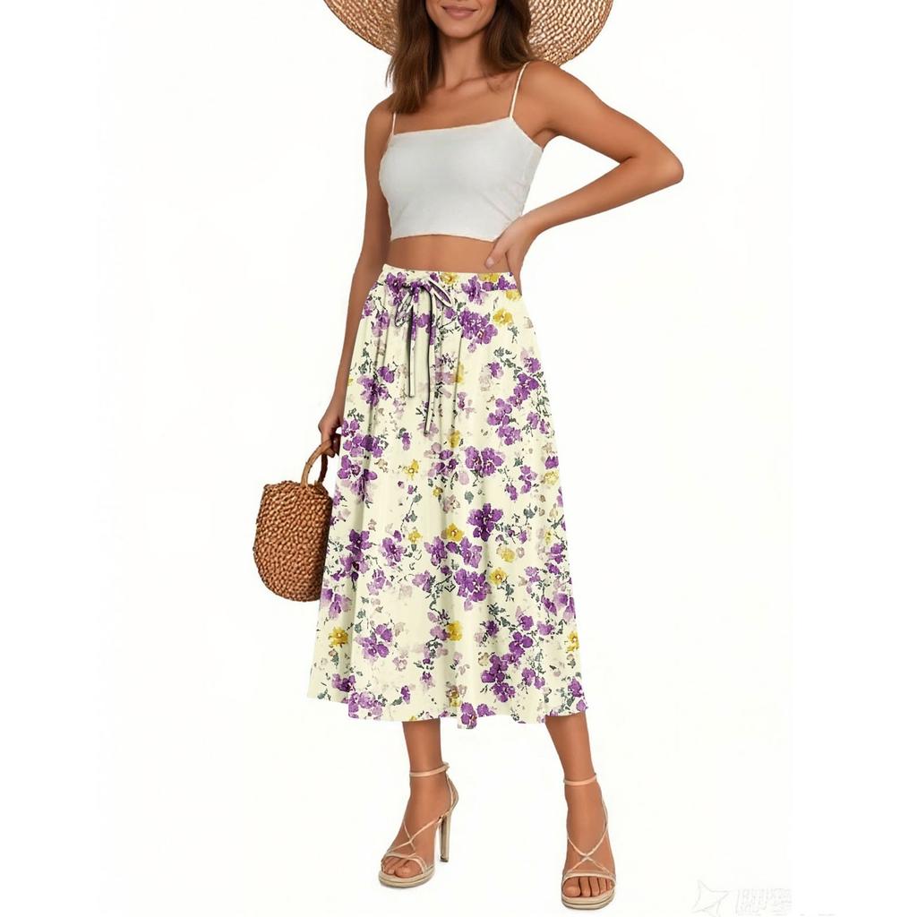 Women's Skirt Bohemian Skirt Floral Print Casual Temperament Pocket Skirt
