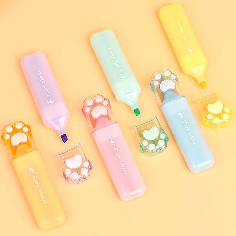 1/6 шт. Кавайные хайлайтеры пастельных тонов в виде кошачьих лапок, маркеры для рисования, граффити, флуоресцентные ручки, милые канцелярские товары, школьные принадлежности