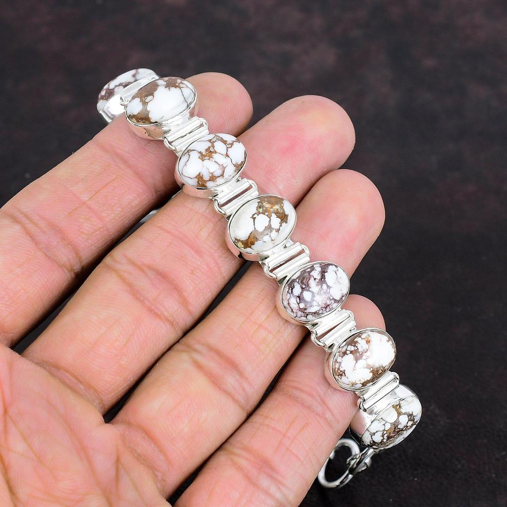 Браслет из дикого магнезита, украшения из натуральных камней, браслет ручной работы, браслет из стерлингового серебра 925 пробы, браслет с регулируемой цепочкой, подарок для мамы