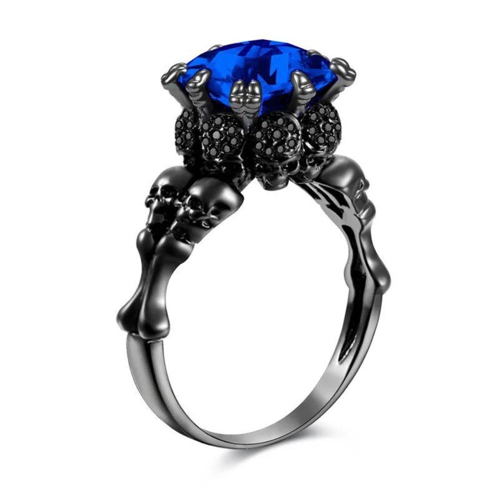 Skull Gothic Black Ring Red Crystal Vampire Double Skull Halloween Rings Black for Women Wedding Jewelry
