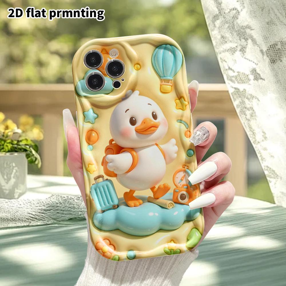Phone Case: 2D flat design suitable for iPhone 18 17 16 15 14 13 Pro protective case, travel little white duck, perfect Christmas and Halloween holida