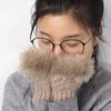 Warm Sheep Wool Knitted Faux Rabbit Fur Couples Fingerless Mittens Wrist Gloves Exposed Finger