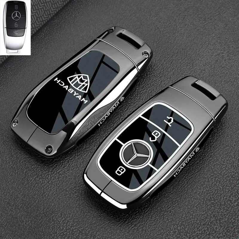 PZQ2 Alloy Style Car Key Case Cover Shell For Mercedes Benz A C E S G Class GLC CLE CLA GLB GLS W177 W205 W213 W222 X167 AMG Keychain