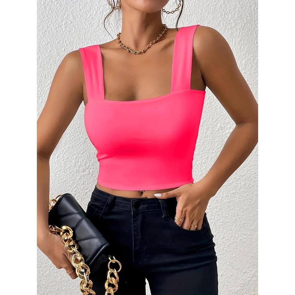 Майка с квадратным вырезом и широкими бретелями, укороченные топы, женские летние майки, сплошной цвет, модная рубашка, женский укороченный жилет без рукавов, одежда Y2K