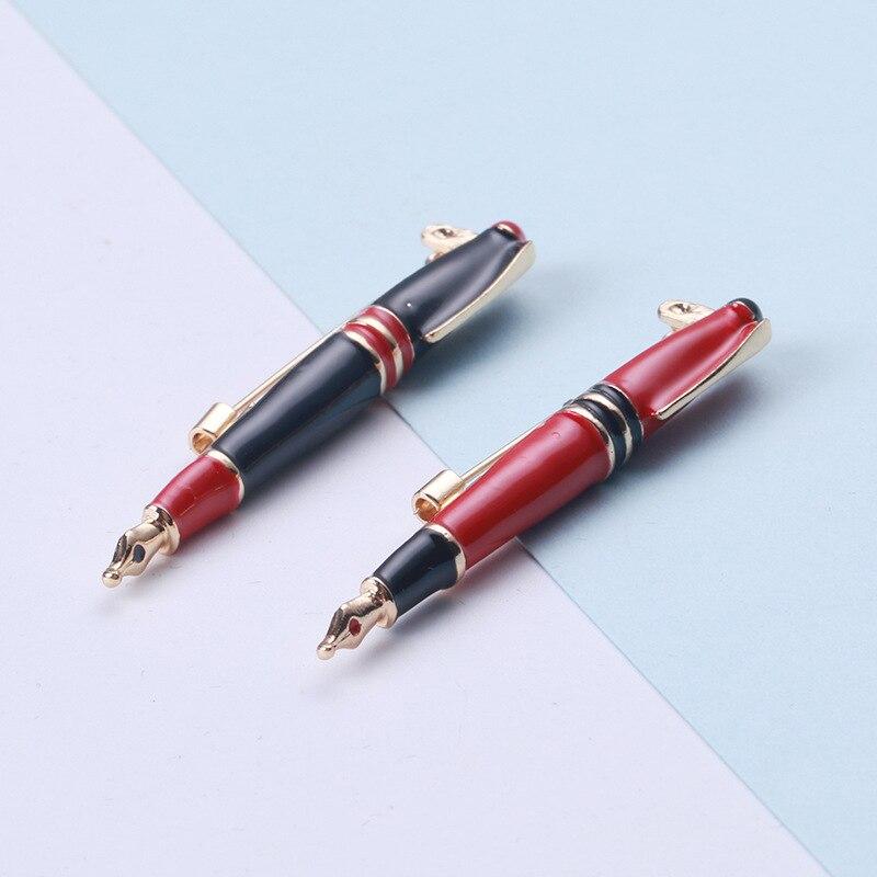 Blucome Enamel Pen Brooches for Women Red Black White Pen Teachers Students Fashion Jewelry Pins Gifts