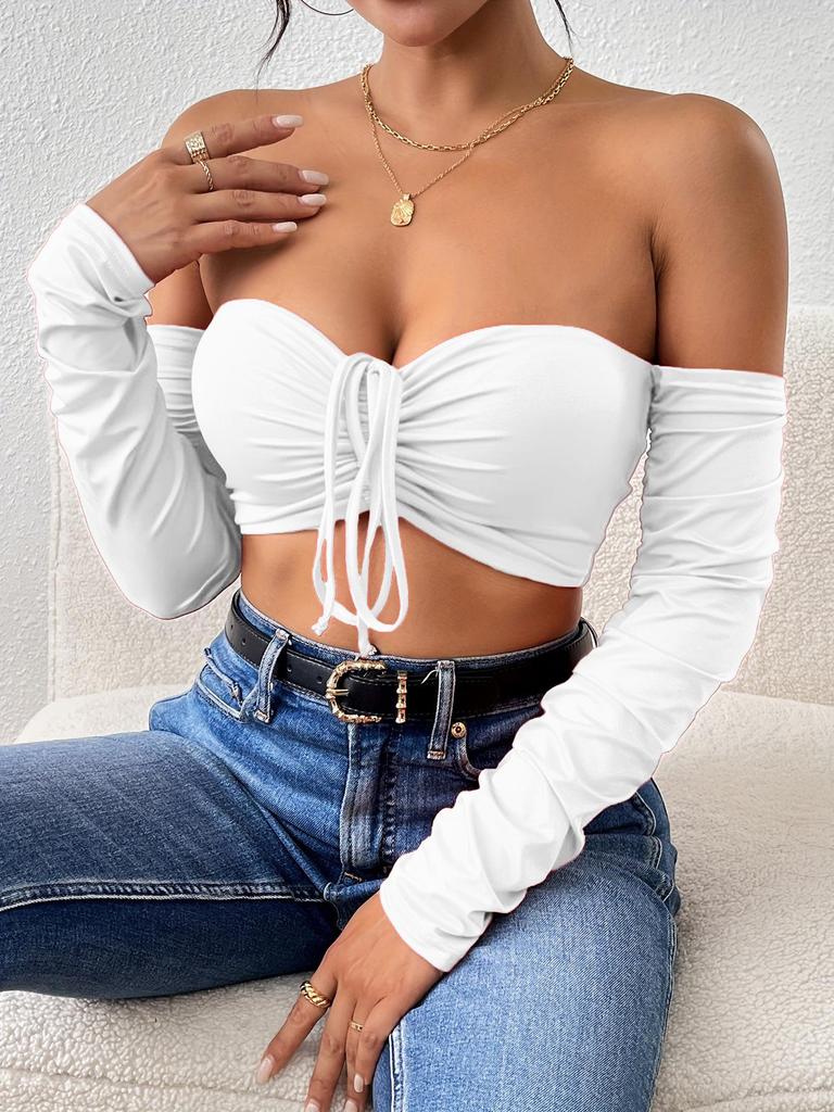 2025 European & American Sexy Nightclub Style Chest-Revealing Drawstring Long-Sleeve Vest