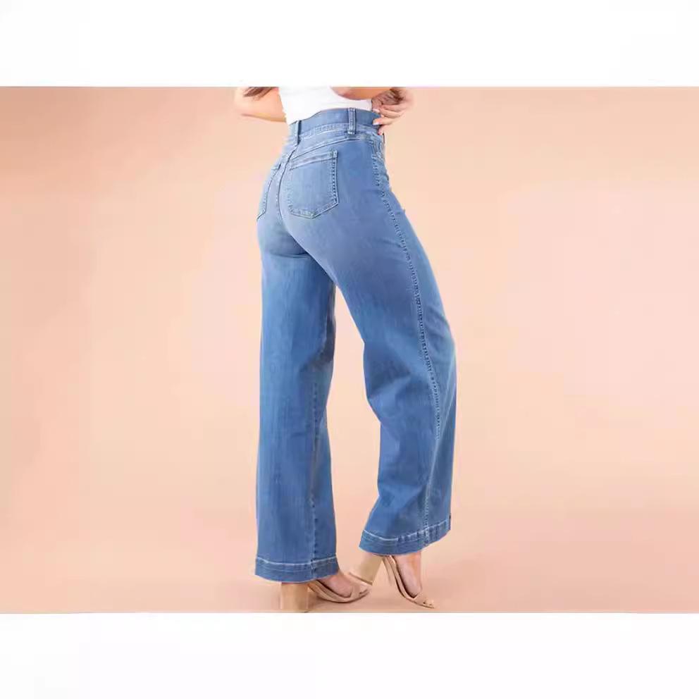 European and American elastic loose fashion denim trousers women