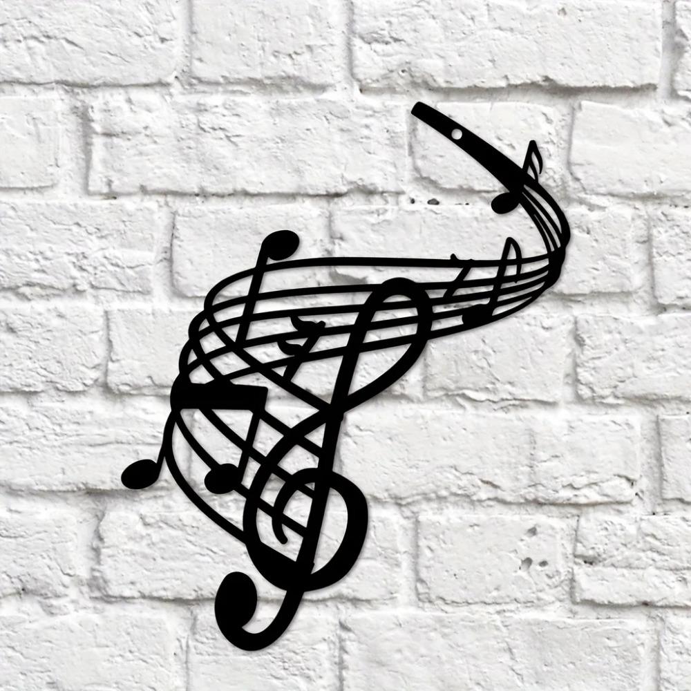 Ноты Металлическое настенное искусство – Черный настенный декор, элегантная подвесная скульптура для дома, спальни, сада, идеальный подарок на новоселье