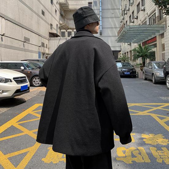 Мужское шерстяное пальто с лацканами, длинный рукав, однобортная ветровка, однотонное свободное пальто средней длины с карманами, официальная одежда