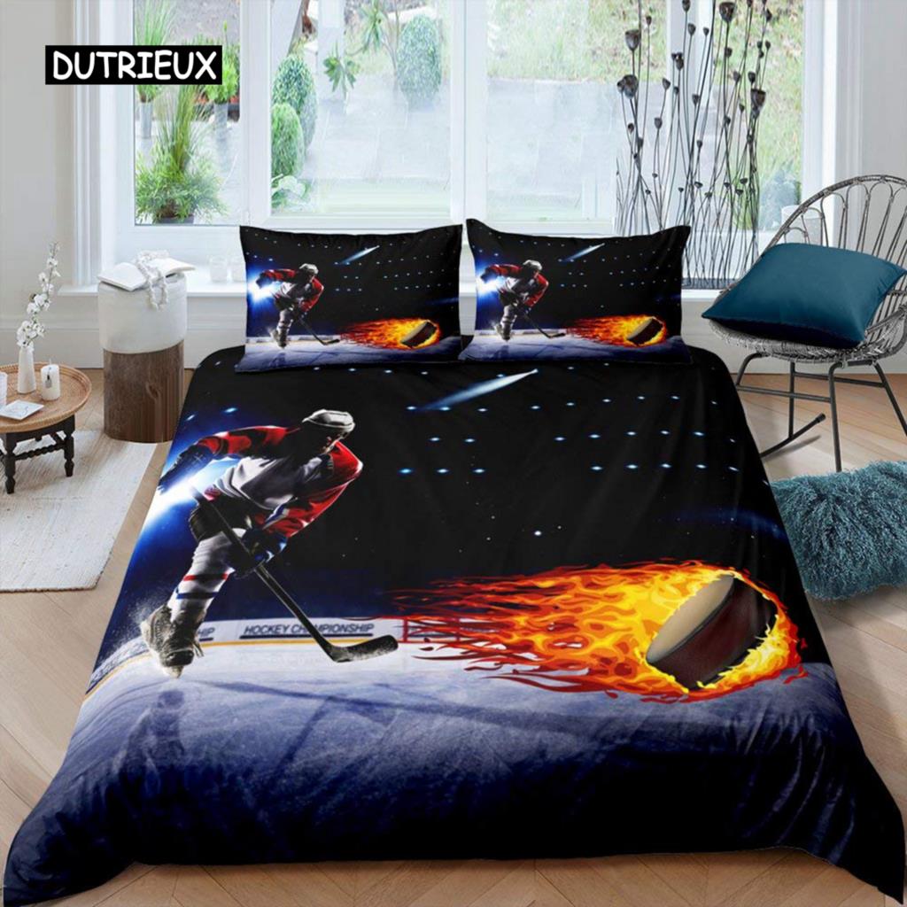 Комплект постельного белья с хоккейной тематикой для мальчиков, комплект постельного белья с хоккейной тематикой, размер King, для детей, молодежи, взрослых, мужчин, зимний пододеяльник