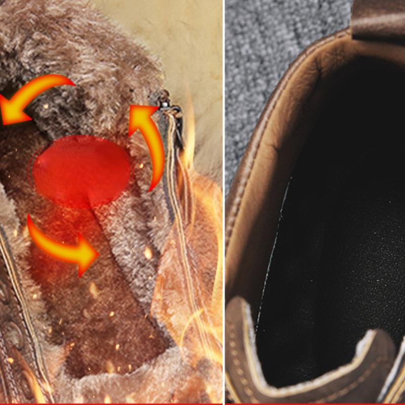 Мужская кожаная обувь Мужская повседневная модная обувь Теплая обувь Мужские зимние теплые ботильоны Мужские флисовые высокие хлопковые ботинки