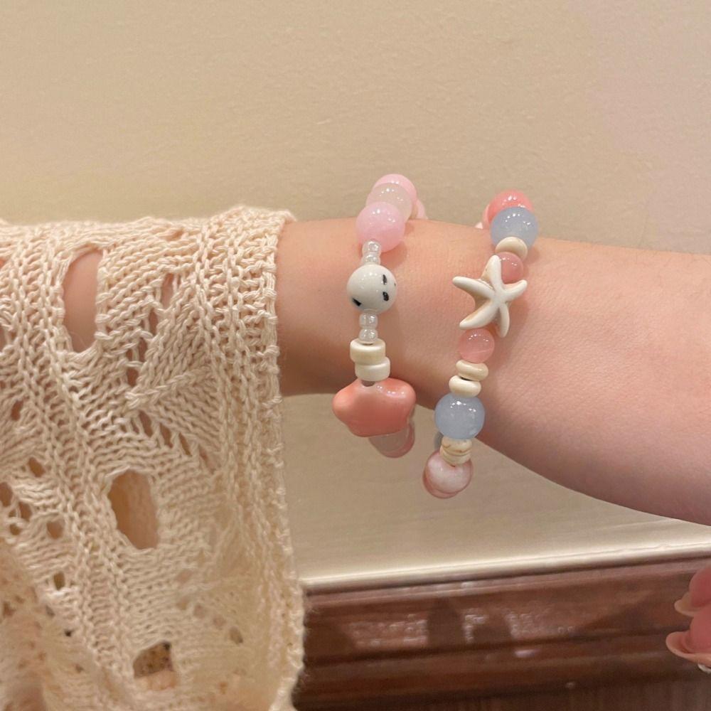 Мультяшный полимерный браслет с лягушкой в корейском стиле, милый браслет из бусин, креативный керамический браслет с рыбкой, женский
