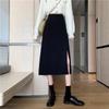 2021 Plus Size High Waist A-Line Midi Skirt - Black Slimming Bodycon with Slit