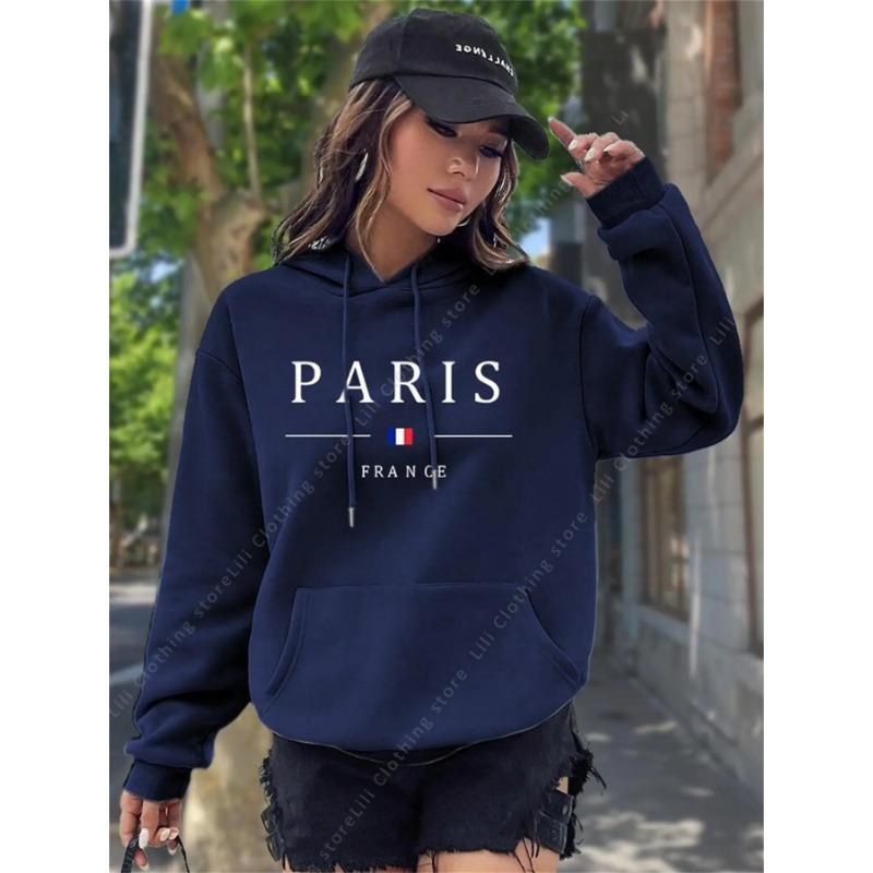 PARIS Толстовки с графическими буквами Женская толстовка с капюшоном Пуловер Топ Эстетичная Y2K Уличная спортивная одежда Женская толстовка РОЗОВЫЙ ЧЕРНЫЙ