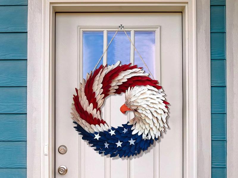 30см Венок на 4 июля Декорации ко Дню Независимости Флаг Летний Подвесной Венок Искусственные Цветы для Дома Стены Крыльца Двери
