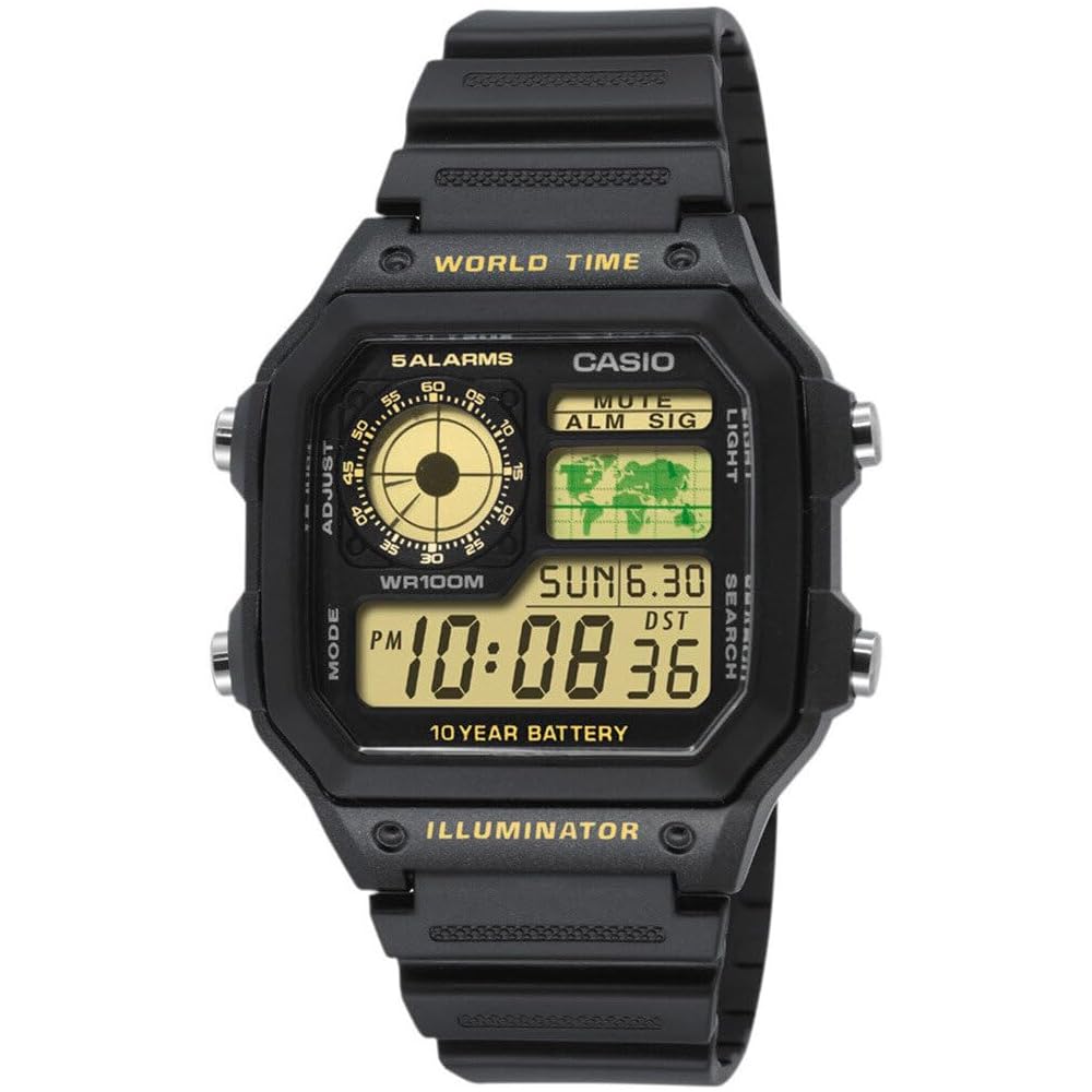 Мужские часы Casio Standard AE-1200WH-1B Черный ремешок из смолы Водонепроницаемые Аналогово-цифровые