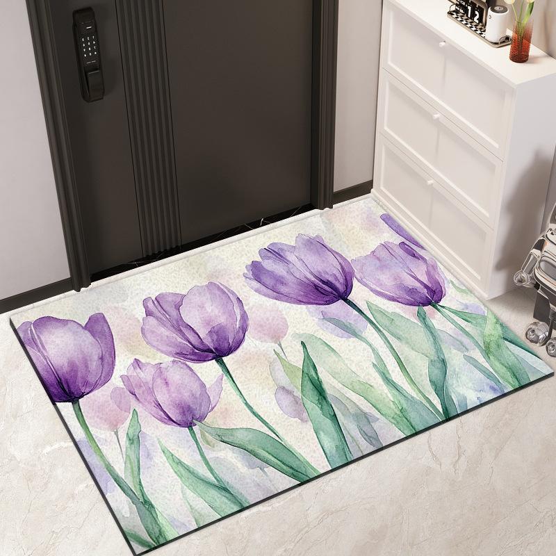 Watercolor Flower Bathroom Floor Mat Toilet Mat Bathroom Door Non-slip Entry Door Mat Bathroom Absorbent Door Mat