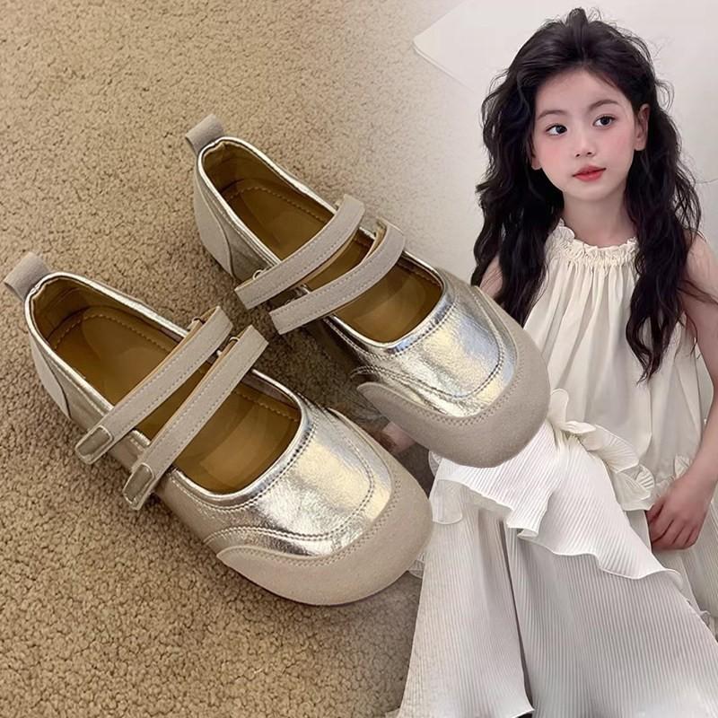 Girls' small leather shoes, new princess style soft-soled single shoes, summer with skirts, silver beanie shoes, children's shoes