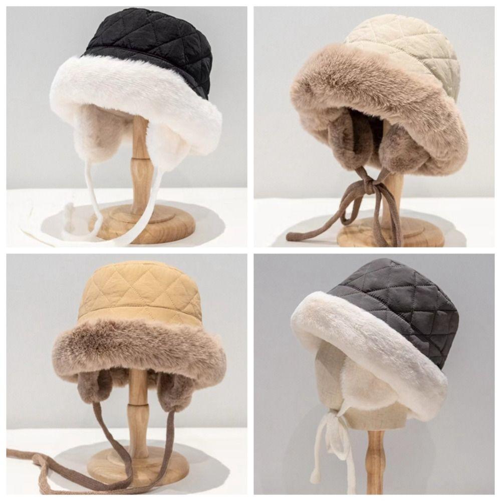 Keep Warm Winter Plush Bucket Hat with Earmuff Women Fisherman Cap Ear Protection Hat Girls