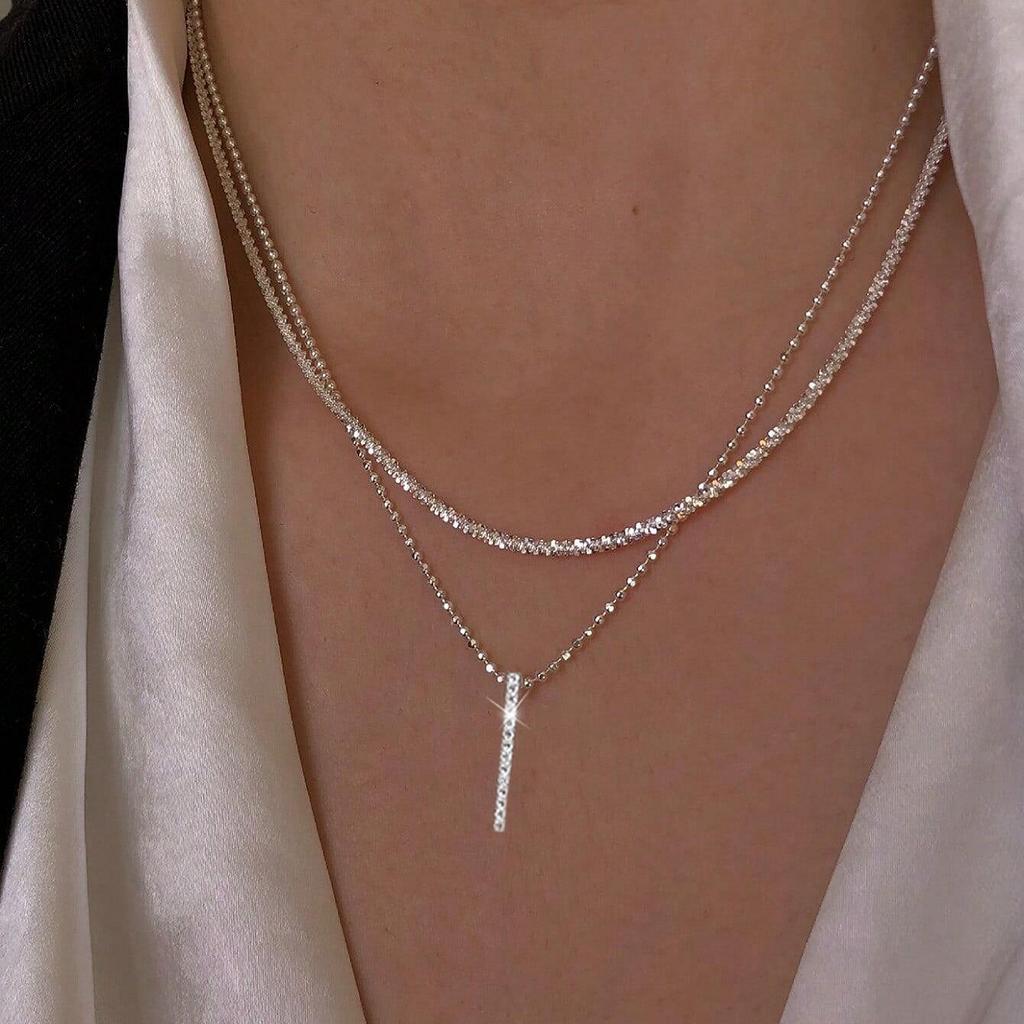 1 шт. Продается модный и минималистичный сверкающий кулон в виде креста с заклепками и двухслойным ожерельем из сплава