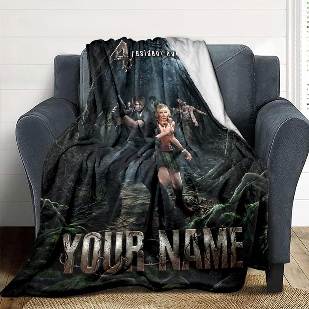 Name Custom Zombie Game Print Flannel Blanket High Quality Warm Comfortable Cover for All Seasons Perfect for Gifts Home Decor