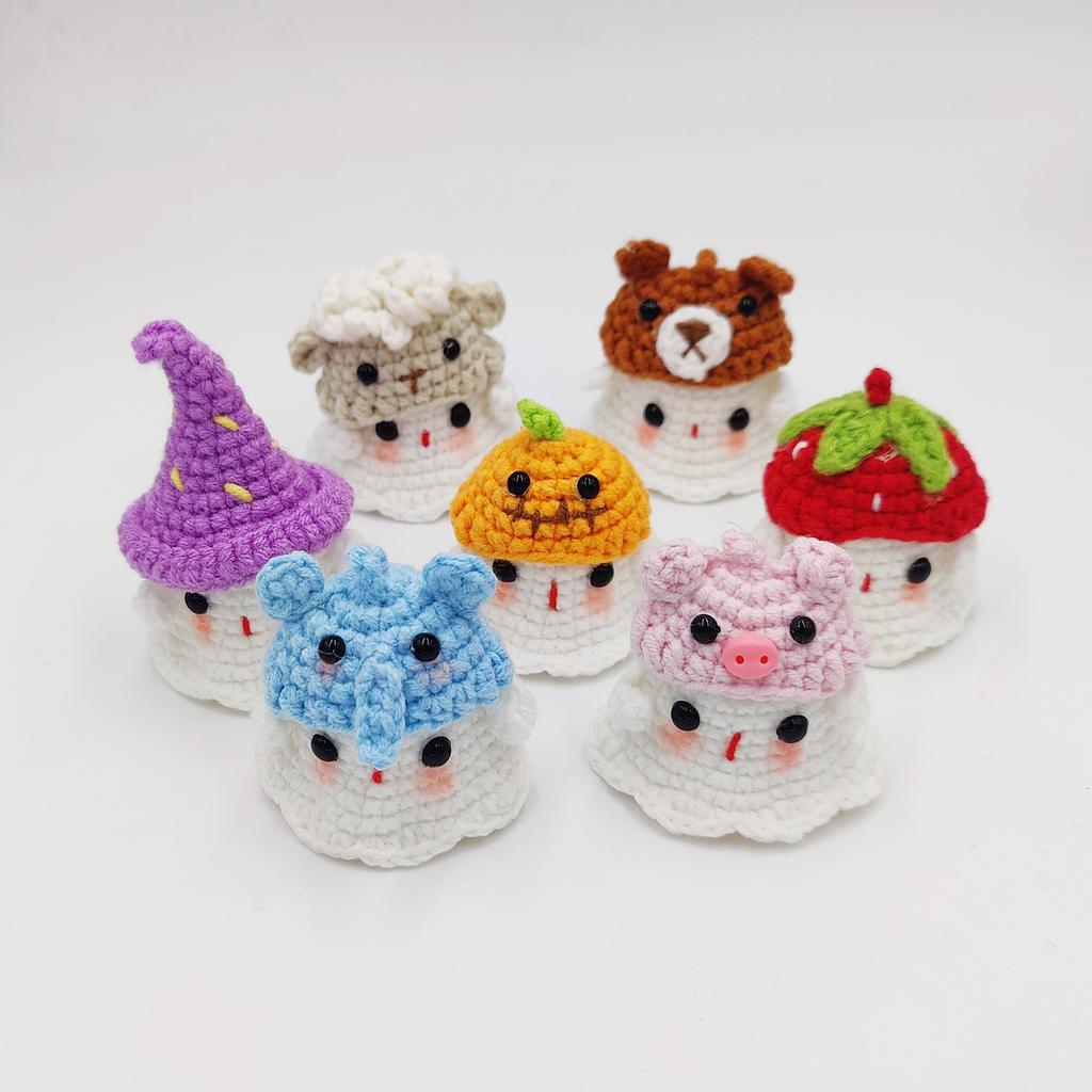 Creative Crocheted Little Ghost Hand Woven Pendants Halloween Decoration Handmade Yarn Crochet Bag Key Pendant Gift Home Decor