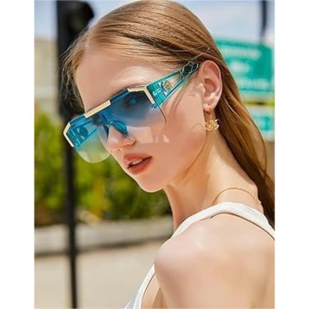 Солнцезащитные очки Oversized Square Flat Top Shield One Piece без оправы стильные женские и мужские UV400 E1037