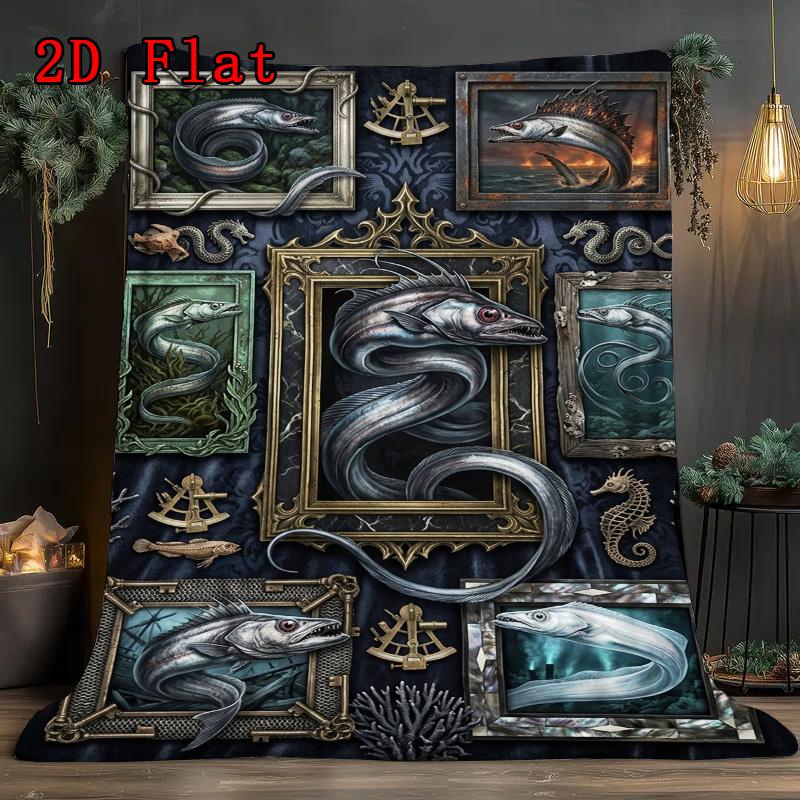 Oceanic Serpent Gallery 2D Flat Pattern Flannel Blanket, High quality All Seasons, Home Decor, Warmth and Comfort, Perfect for Christmas Gifts.