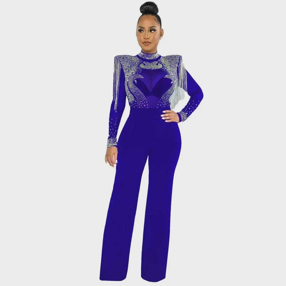 Женский сексуальный прозрачный сетчатый комбинезон со стразами в европейском и американском стиле