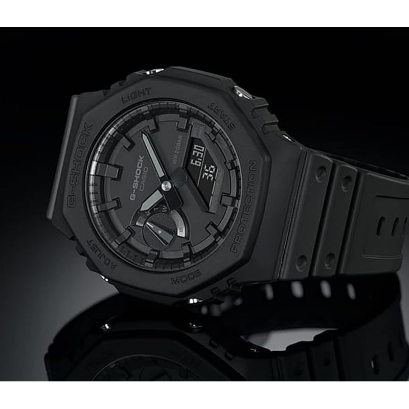 Мужские аналогово-цифровые часы Casio G-Shock GA-2100-1A1 Полностью черные с защитой Core Guard из карбона [Б/У]