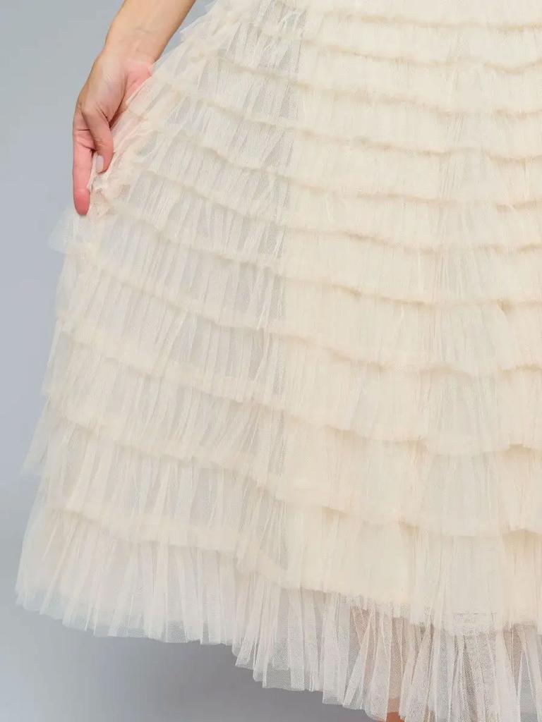 Эластичная талия Сетчатые длинные юбки для женщин Элегантные винтажные с высокой талией Пышная юбка из тюля Юбка-торт Женская одежда