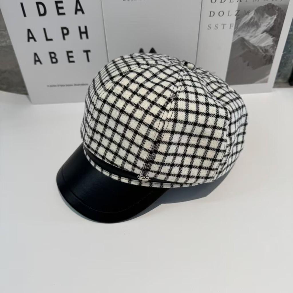 Plaid Style Retro Octagonal Cap With Wide Brim For Casual And Street Fashion