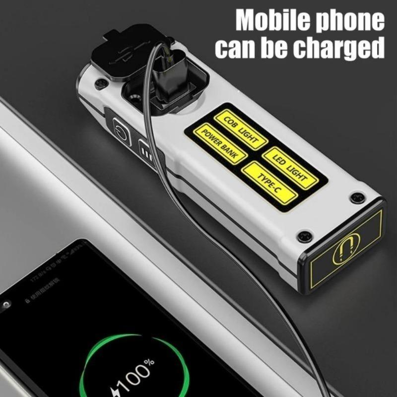 Портативный мини-фонарик LED, перезаряжаемый через USB Type-C, с встроенным сильным магнитом, водонепроницаемый рабочий фонарь для кемпинга, рыбалки, аварийных ситуаций на открытом воздухе