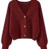 Retro Style Thin V-neck Knitted Cardigan Women's Short Sweater Twist Stripes Spring and Autumn Loose Thin Outer Fit