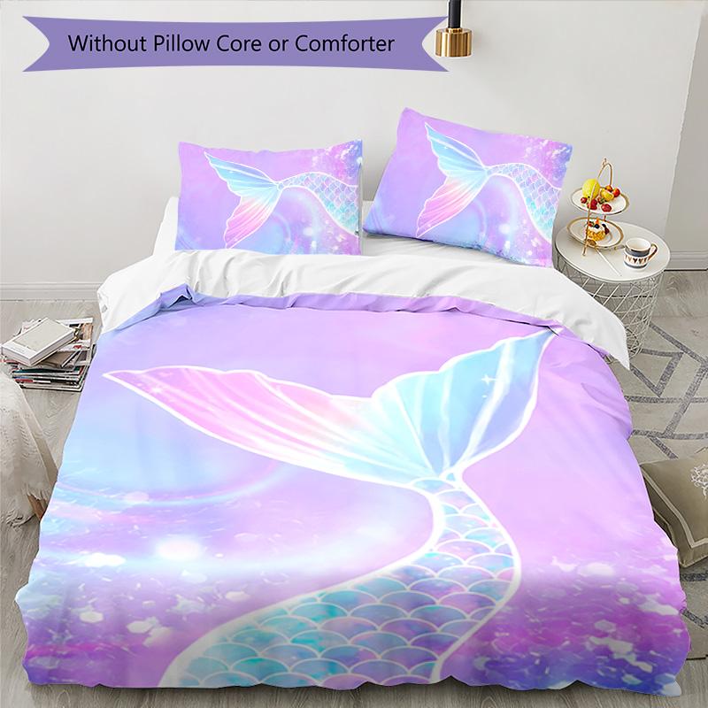 Mermaid 3pcs Bedding Set Duvet Cover Closure Includes 1 Duvet Cover & 2 Pillowcases for All Seasons Bedroom Home Dorm Decor
