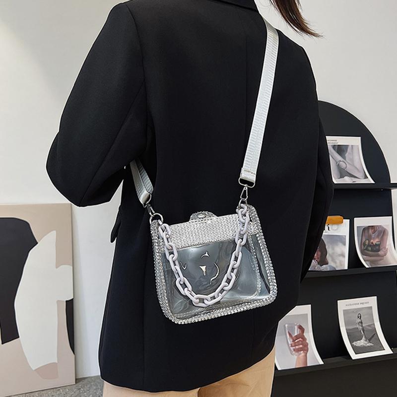 Прозрачная сумка через плечо из ПВХ со стразами, толстая цепочка, маленькая женская сумочка и сумки, модная желейная летняя пляжная сумка KTY