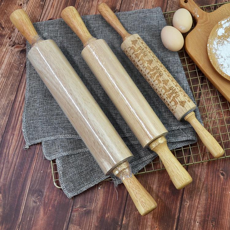 Supply Christmas elk printing carving rolling pin rubber wood rolling roller flour stick dumpling stick for baking Nougat cutting auxiliary square