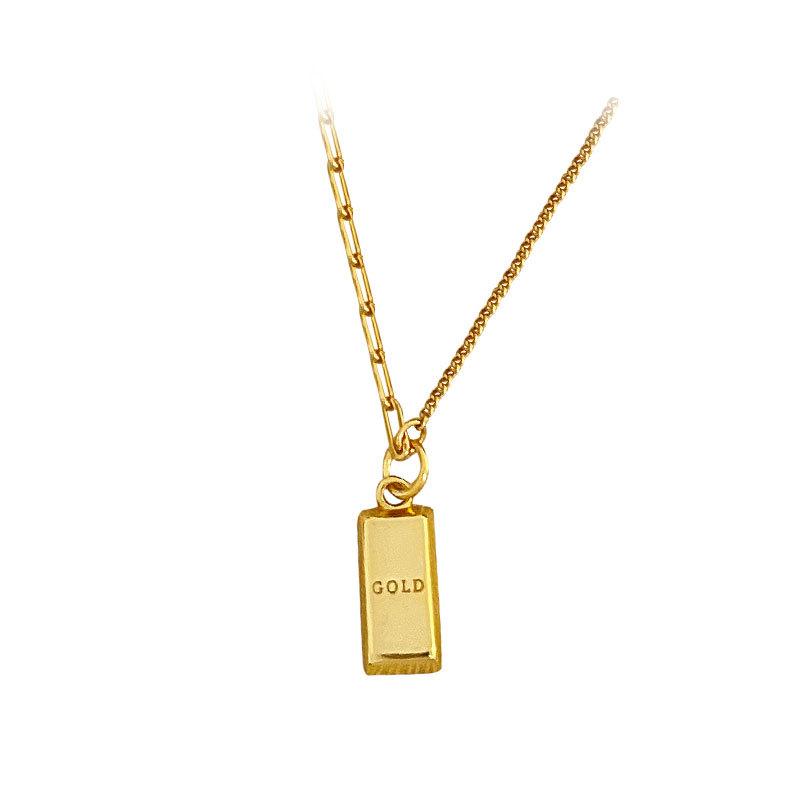 Small Golden Brick Necklace Women's Exquisite Small Bar Pendant Square Sweater Chain Gift New Style