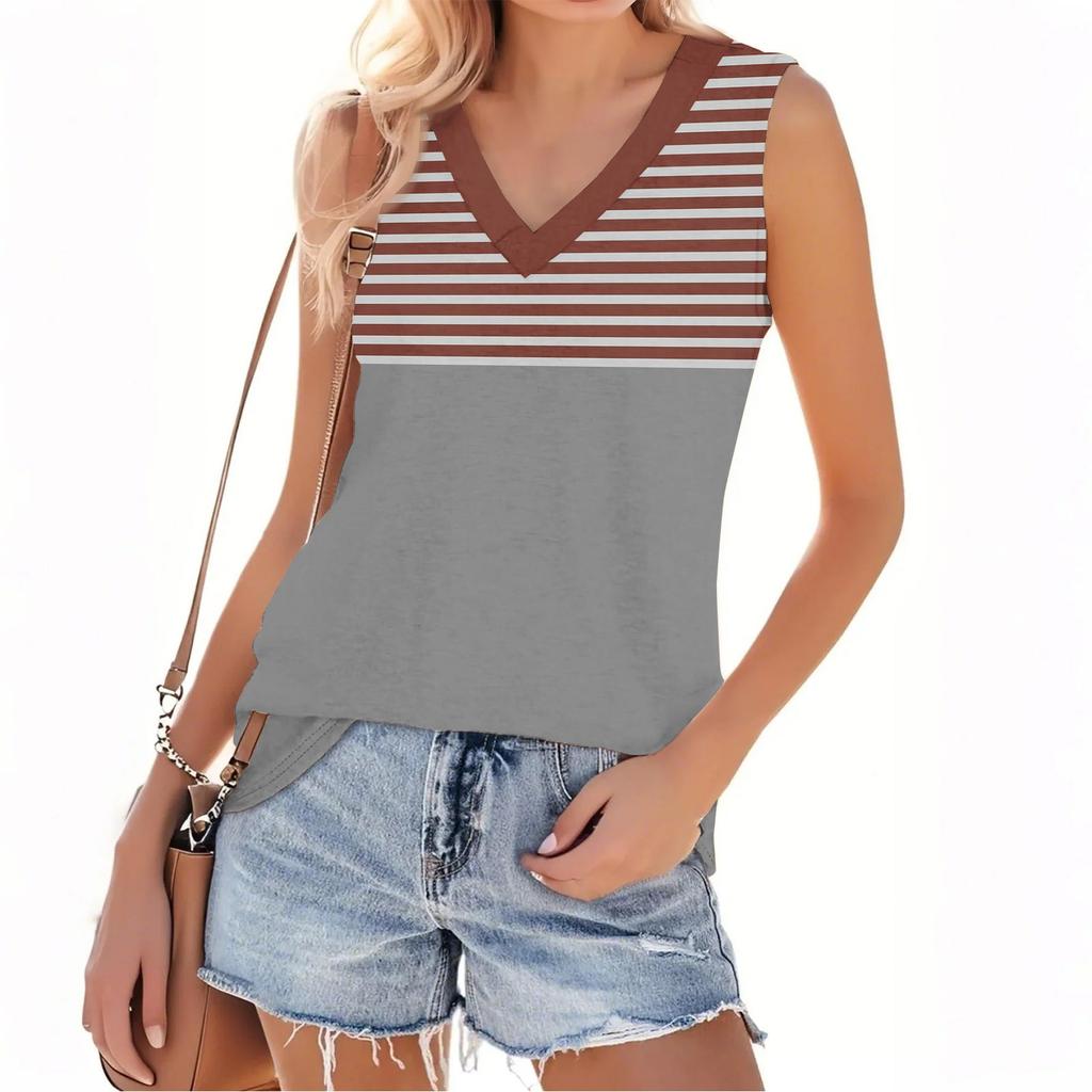 Women's Fashion Casual Daily Versatile Striped Texture Slim Fit Summer Vest Top